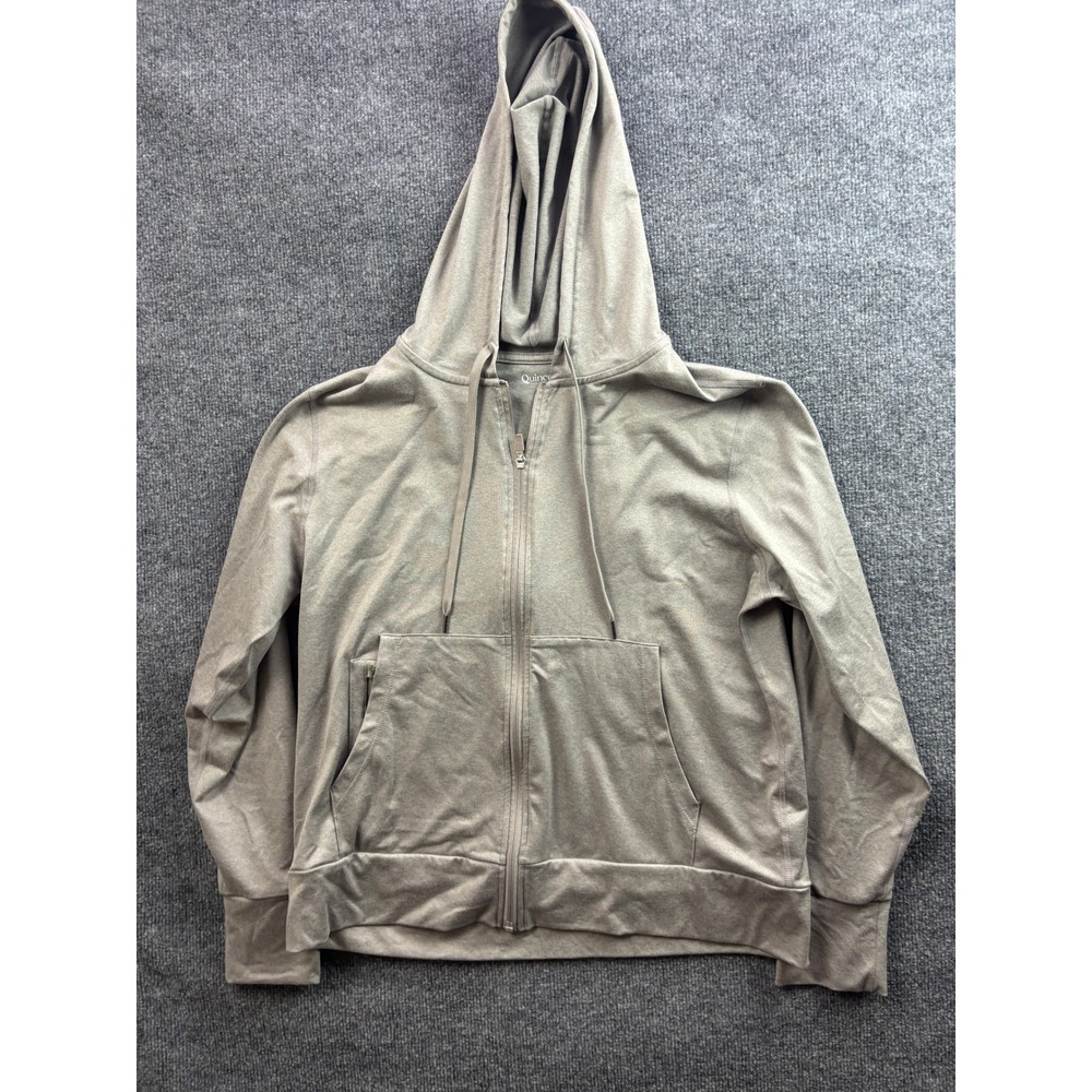 Quince Flowknit Full-Zip Hoodie Womens Large Gray Recycled Polyester Stretch